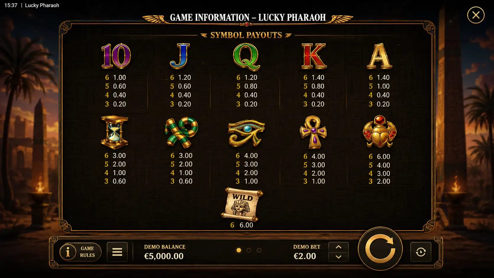 Lucky Pharaoh Paytable – Alle Gewinnsymbole erklärt